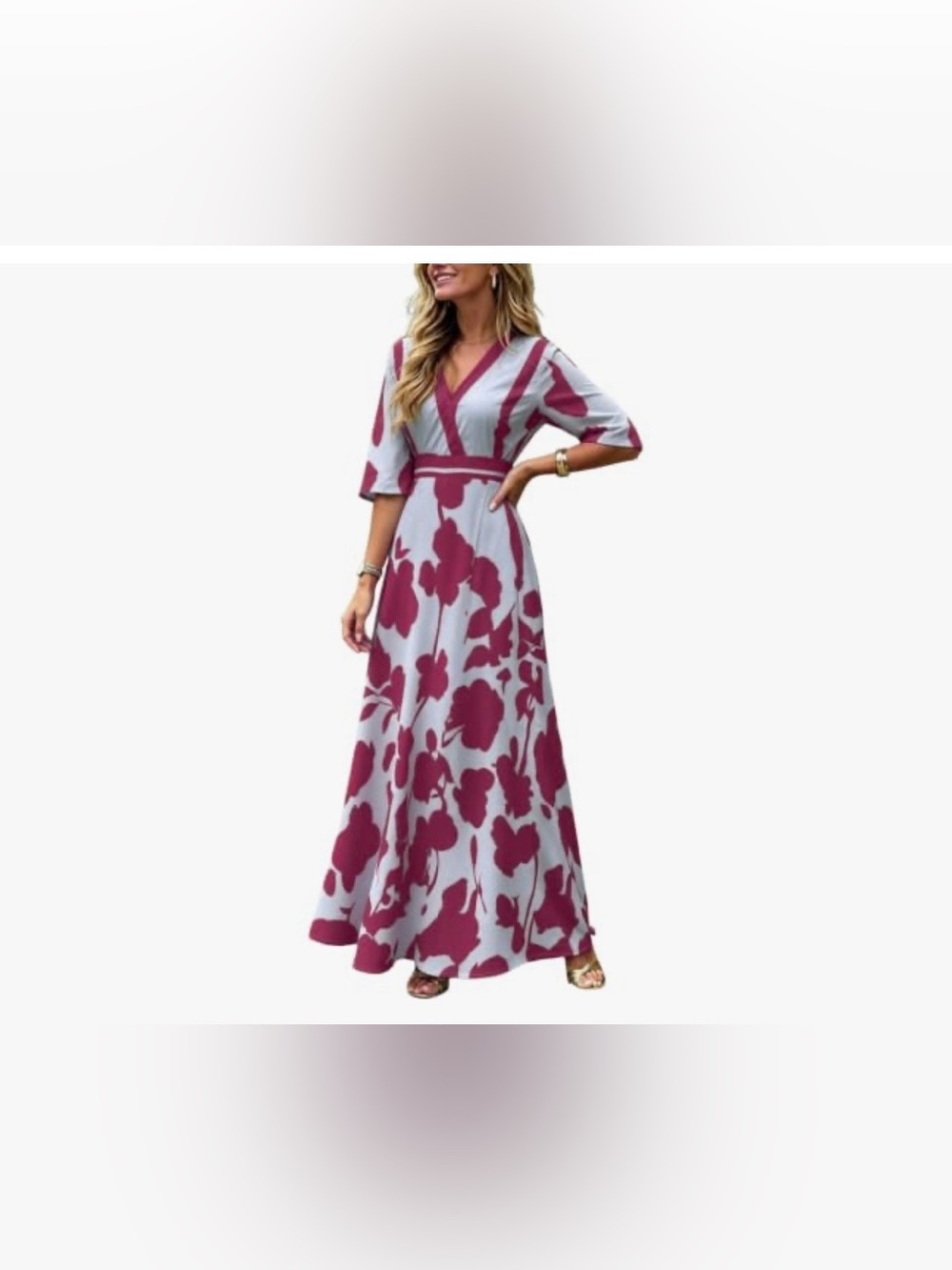 Womens Spring Half Sleeve Boho Long Satin Maxi Dress with Pocket Size Large